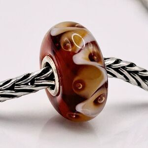 TROLLBEADS Amber Glass & Cream Bubbles Unique LAA 925S New Condition